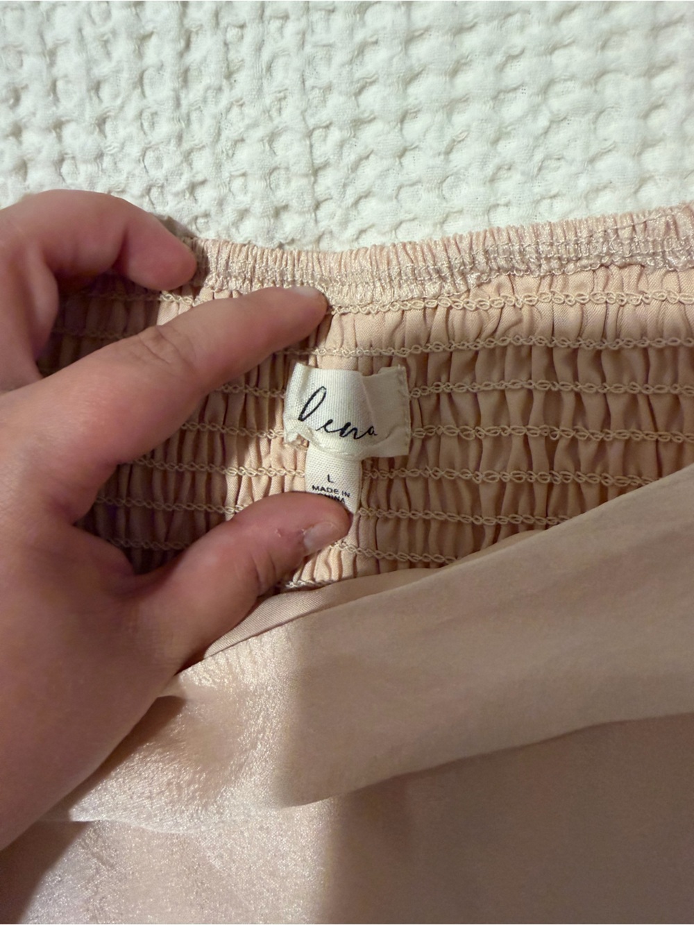 Lena Blush Pearl-Embellished Puff Sleeve Peplum Top - Picture 3 of 3